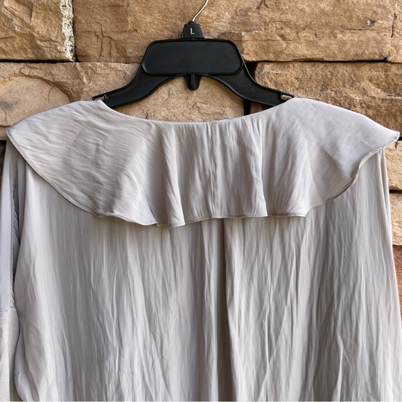 Mela Purdie light gray satin long sleeve ruffle blouse top Women XL - Picture 9 of 10
